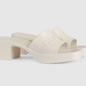 Gucci Women's White Rubber Platform Slide Sandals Shoes Size 35/ US 5 NEW NWOB